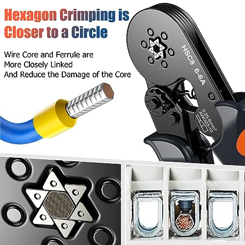 Preciva Ferrule Crimping Tool Kit with 1900PCS Wire Connectors, Hexagonal AWG23-10 Sawtooth Self-Adjustable Ratchet Wire Terminals Crimper Kit - Image 4
