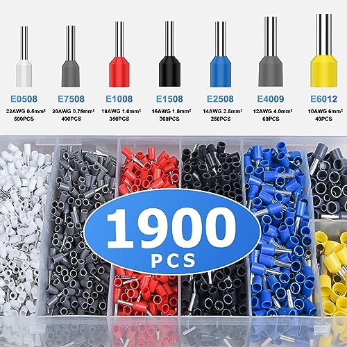 Preciva Ferrule Crimping Tool Kit with 1900PCS Wire Connectors, Hexagonal AWG23-10 Sawtooth Self-Adjustable Ratchet Wire Terminals Crimper Kit - Image 5