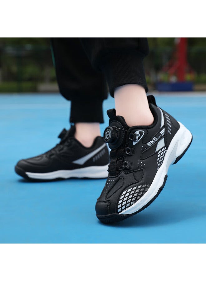 Bkg Kids Badminton Shoes Non-slip Sports Student Wear-resistant Dial Buckle Zyx25508 Black White Size 38 - Image 4