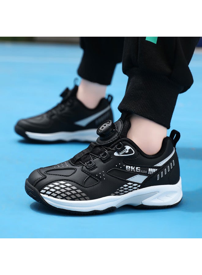 Bkg Kids Badminton Shoes Non-slip Sports Student Wear-resistant Dial Buckle Zyx25508 Black White Size 38 - Image 3