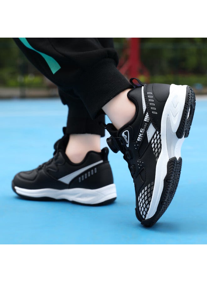 Bkg Kids Badminton Shoes Non-slip Sports Student Wear-resistant Dial Buckle Zyx25508 Black White Size 38 - Image 5