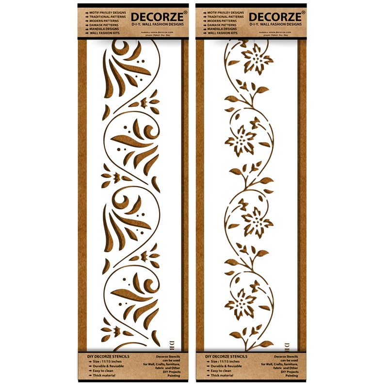 DECORZE Border Stencils for DIY Home Decor | Floral, Pattern & Wall Border Stencils for Painting Furniture & Art Projects DB-45-46 - Image 1