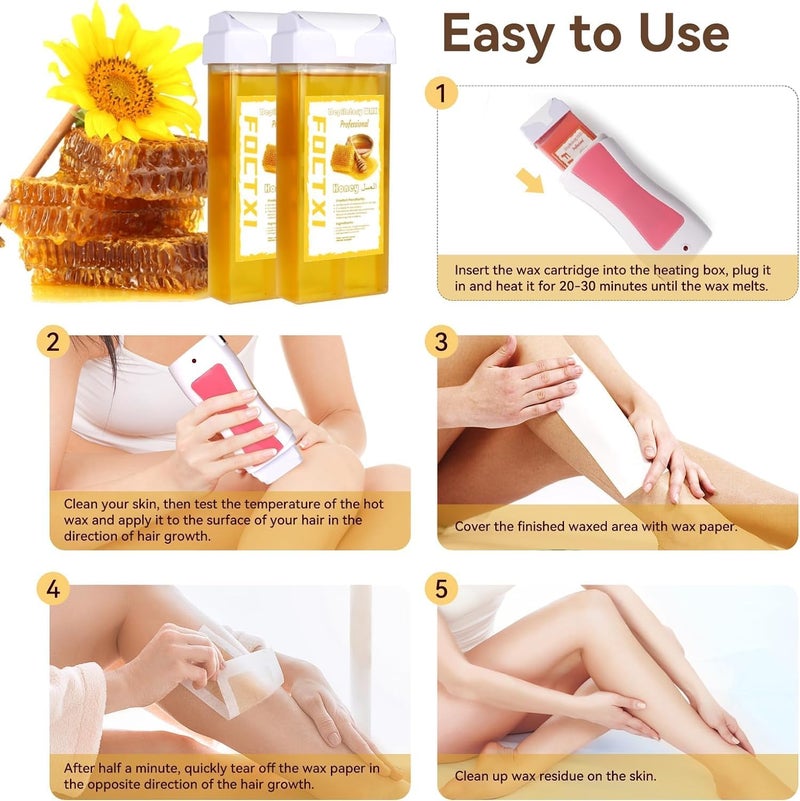 FOCTXI Wax Roller Kit ï¼·ax Cartridge, Roll On Wax for Hair Removal, Roll on ï¼·ax, 4 Honey Hair Removal ï¼·ax Cartridge and 10 Pack Cleaning Oil Wipes for Women - Image 5