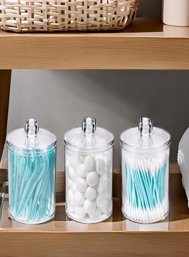 WEISHI 4 Pack Qtip Holder Dispenser - Cotton Ball, Swab, Round Pads, Floss , Small Clear Plastic Apothecary Jar Containers with Lids for Bathroom Storage and Organization, Vanity Organizer - Image 3