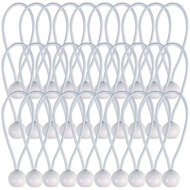 AOPRIE AOPRIE 30 Pcs Bungee Cords with Balls 4 inch White Ball Bungees Heavy Duty Tarp Bungee Cords Trap Weather Resistant Tie Down Strap for Camping Tents Cargo Holding Wire and Hoses