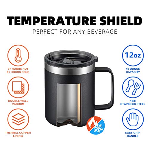 ALOUFEA 12oz Stainless Steel Insulated Coffee Mug with Handle, Double Wall Vacuum Travel Mug, Tumbler Cup with Sliding Lid, Black - Image 4