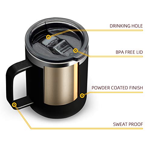ALOUFEA 12oz Stainless Steel Insulated Coffee Mug with Handle, Double Wall Vacuum Travel Mug, Tumbler Cup with Sliding Lid, Black - Image 5