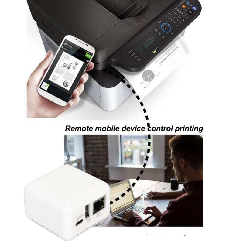 ASHATA USB 2.0 Network Print Server, LAN Print Share Server for USB Printers, Print Server with Type C Power Supply, for Linux 3.4 for for Android (US Plug) - Image 3