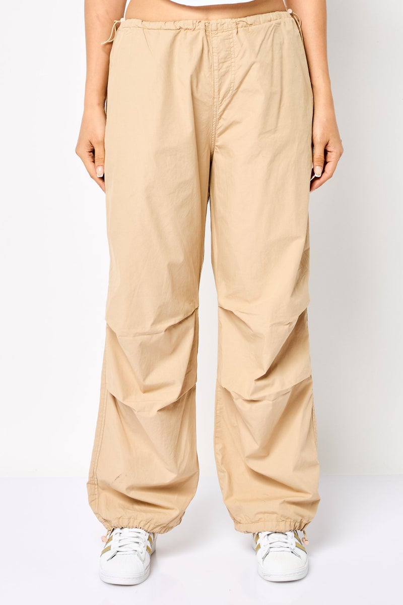 KOTON Women Regular Fit Solid Jogger Pants, Tan - Image 1