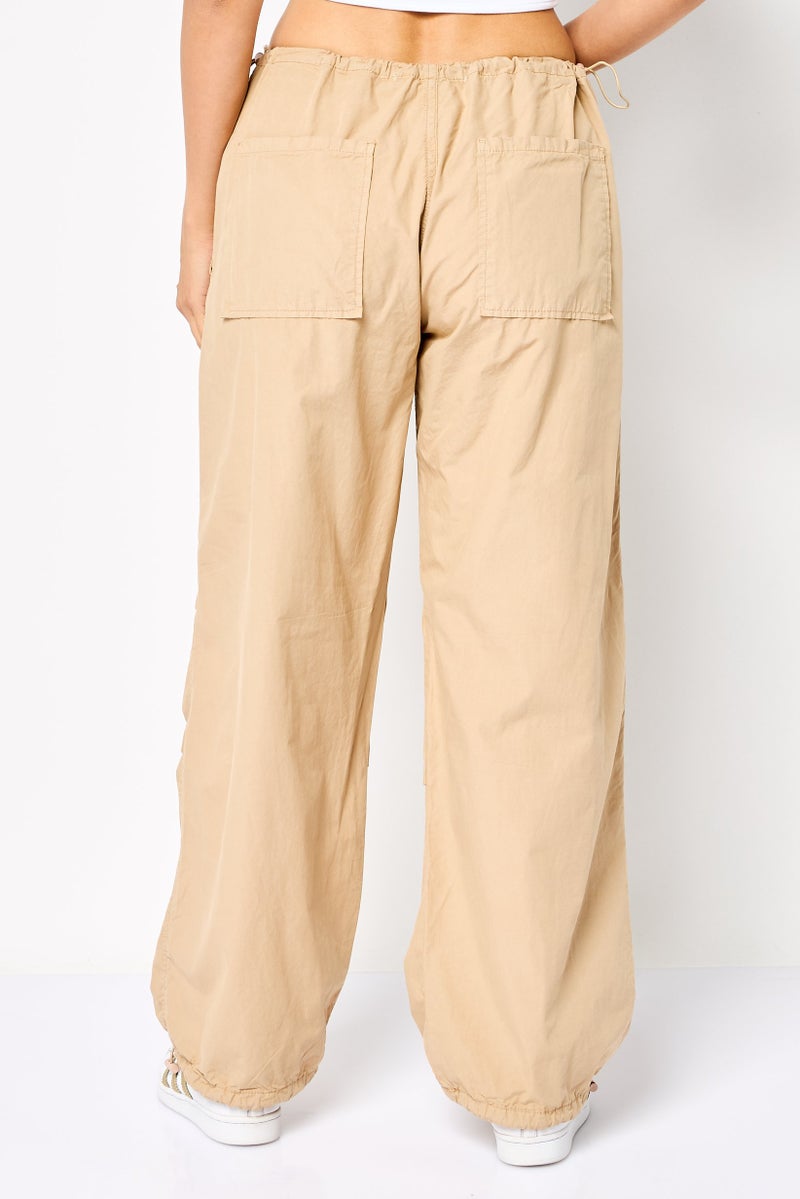KOTON Women Regular Fit Solid Jogger Pants, Tan - Image 4