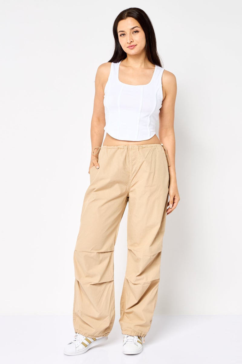 KOTON Women Regular Fit Solid Jogger Pants, Tan - Image 2
