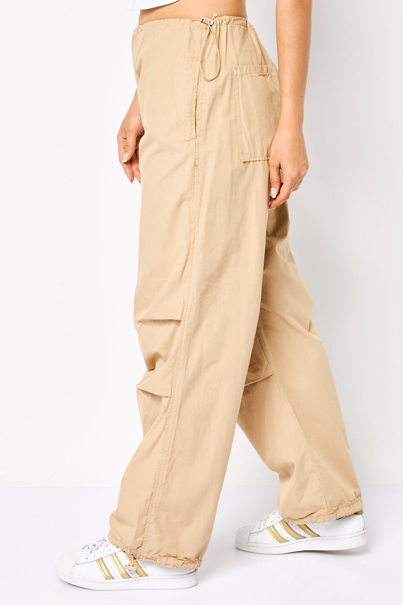 KOTON Women Regular Fit Solid Jogger Pants, Tan - Image 3