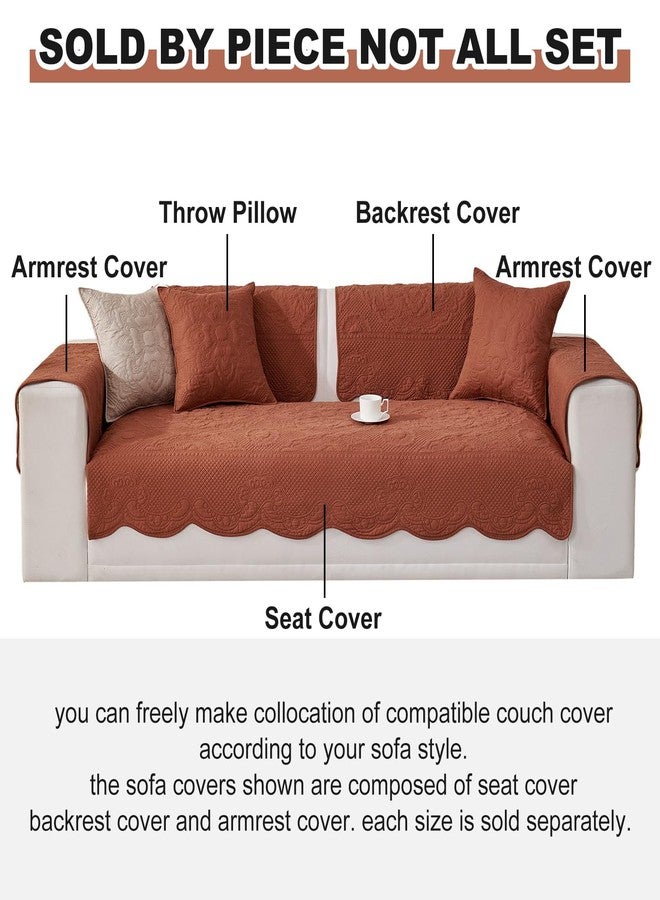 vctops Boho Cotton Quilted Couch Cover Soft Embroidered Sofa Cover Non-Slip Dog Bed Cover Scalloped Sofa Slipcover Washable Furniture Protector Cover (Orange,28"x28") - Image 2