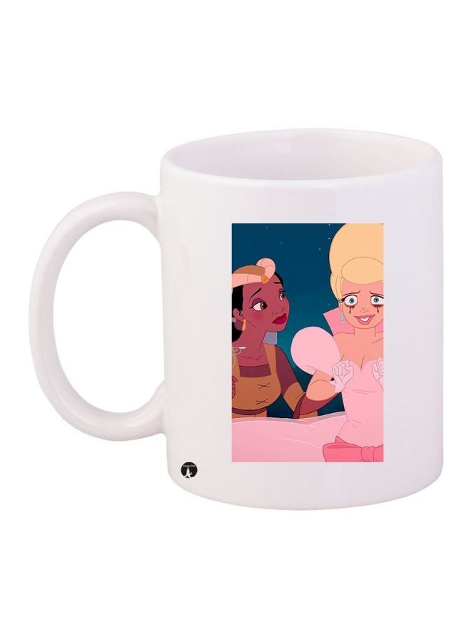 RYN Cartoon Girls Printed Coffee Mug White/Pink/Blue 11ounce