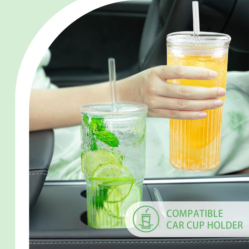 Luiaiog Glass Cups with Lids and Glass Straws, High Borosilicate 20OZ Tumblers (2Pcs) for Coffee, Tea, Juice, Smoothies, Hot/Cold Drinks at Home, Officeï¼ˆChristmas Creative Drink Label Designï¼‰ - Image 2