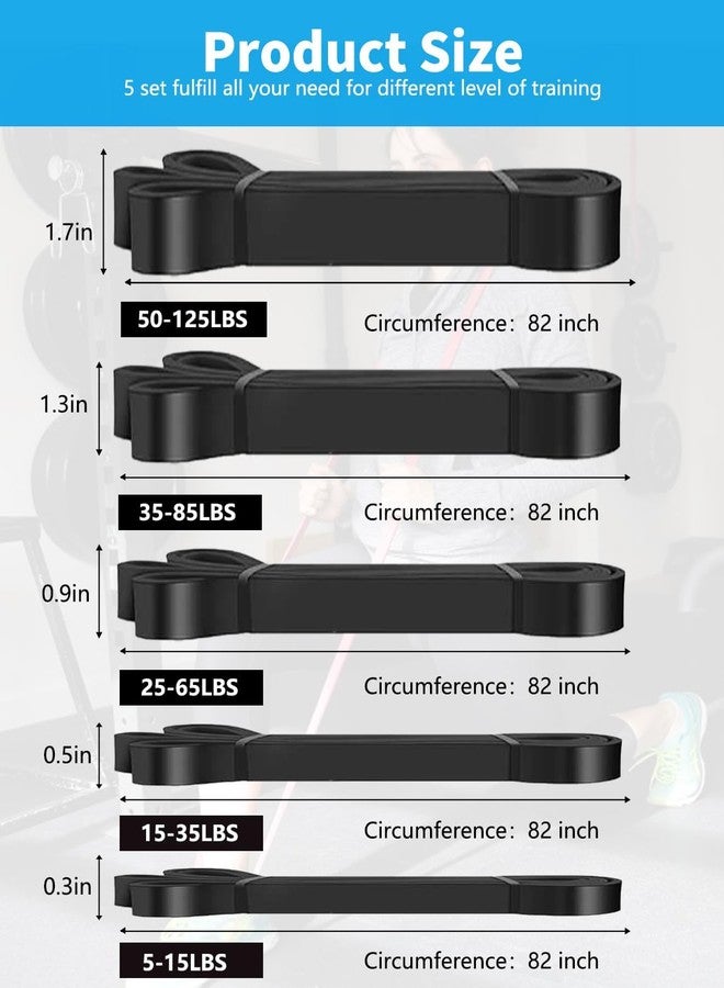 WSAKOUE Pull Up Bands, Resistance Bands, Pull Up Assist Band Exercise Resistance Bands for Body Stretching, Powerlifting, Resistance Training (5pcs Set) - Dark Black - Image 2