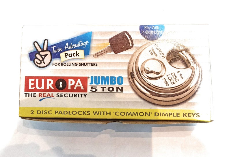 Europa High Precision 14 Pin Dimple Key Disc Padlock | Anti-Cut, Rust-Resistant| Twin Pack Heavy Duty Stainless Steel Lock for Shutters, Garages, Containers, Petrol Pumps - Image 2