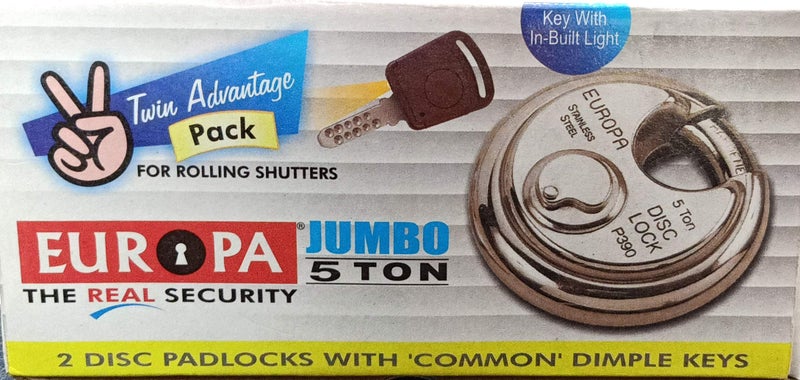 Europa High Precision 14 Pin Dimple Key Disc Padlock | Anti-Cut, Rust-Resistant| Twin Pack Heavy Duty Stainless Steel Lock for Shutters, Garages, Containers, Petrol Pumps - Image 4