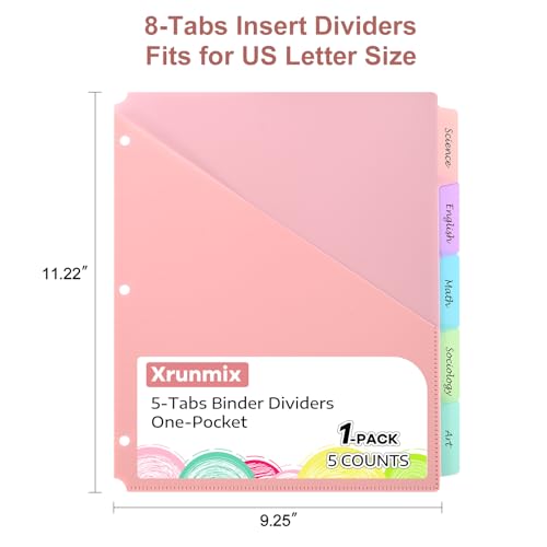 XRUNMIX 【5 Tabs Dividers with Pockets for 3 Ring Binder, 5 Count Binder Dividers for US Letter Size, Tabbed Dividers for School, Office, and Home Organization, 5 Pastel Colors (1)】 - Image 2
