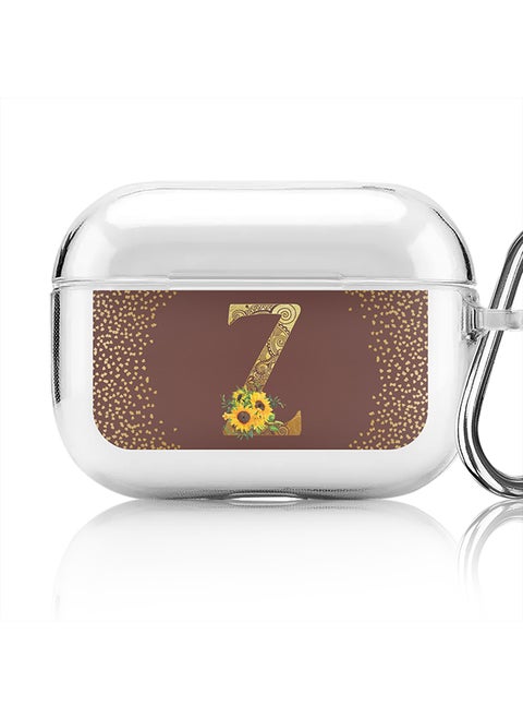 Classic Clear printed Case for Apple Airpods Pro Soft TPU Gel Thin Transparent Flexible Cover - Custom Monogram Initial Letter Mandala Floral Pattern Alphabet - Z (Brown )