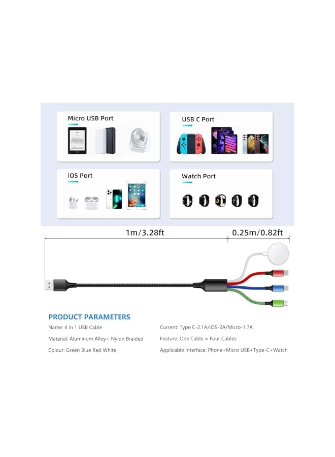 S-TOP Travel 4-in-1 Charger for iWatch & for iPhone, Multi Charging Cable with USB-C, Micro USB, and Wireless Charger, Compatible with Apple Watch Ultra/SE/9/8/7/6/5, with iPhone 15/14/13, Galaxy, Android - Image 3