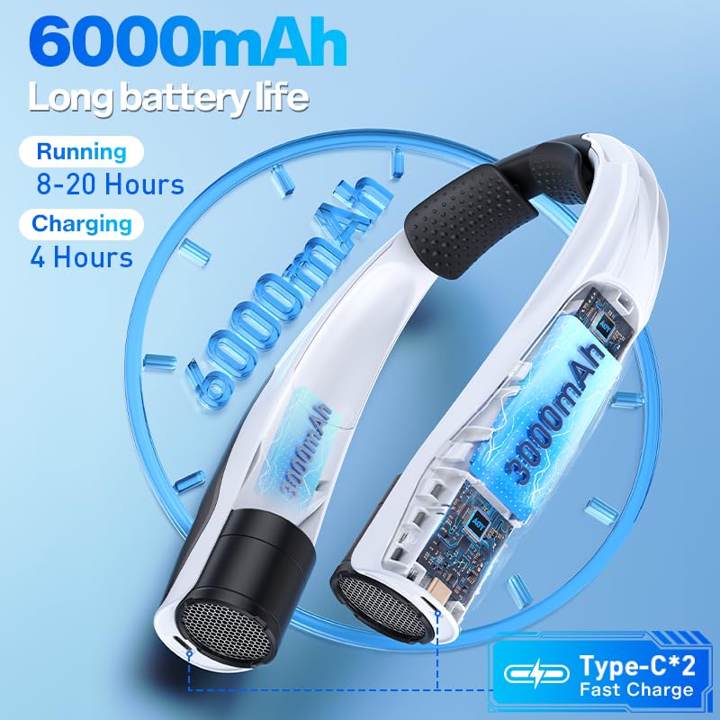 BOTDOYS Max 21 mph Powerful Cooling Airflow Neck Fan 6 Speeds 6000mAh 820H Runtime 360 Airflow Coverage for Full Neck Face Cooling HandsFree Wearable Fan for Outdoor Travel Hiking Hot Flashes Black - Image 3