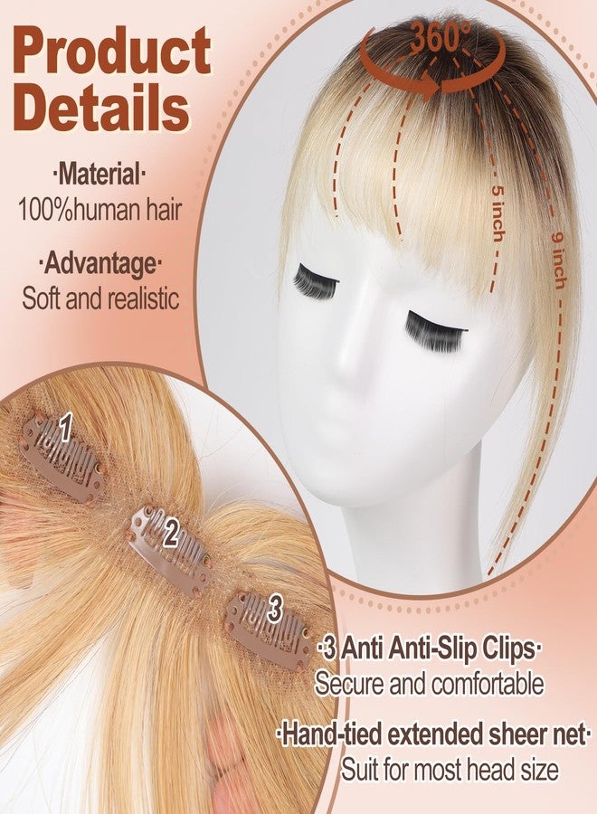 HAIRCUBE Bangs Hair Clip in Bangs 100% Real Human Hair Bangs Clip in Hair Extensions Fake Bangs Air Bangs Hairpieces for woman with Temples 3 Secure Clips in Full Fringe (Ombre Light Blonde) - Image 3