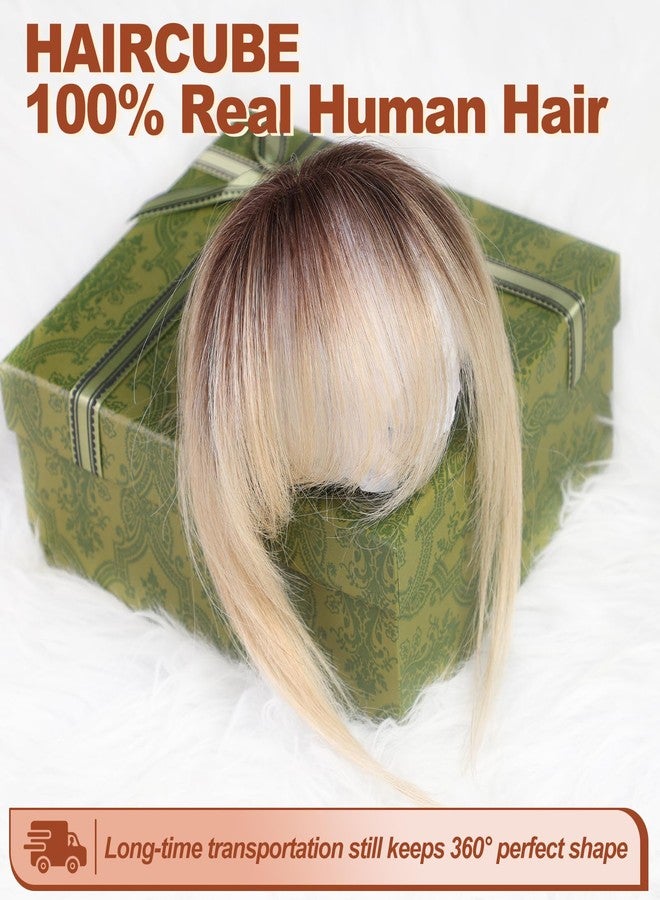HAIRCUBE Bangs Hair Clip in Bangs 100% Real Human Hair Bangs Clip in Hair Extensions Fake Bangs Air Bangs Hairpieces for woman with Temples 3 Secure Clips in Full Fringe (Ombre Light Blonde) - Image 4