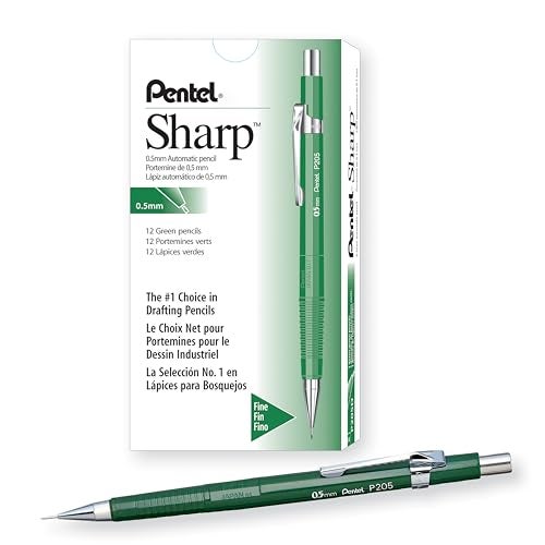 Pentel قلم رصاص ميكانيكي بنتل شارب (0.5 مم)، برميل أخضر، علبة من 12 (P205D) - Image 1