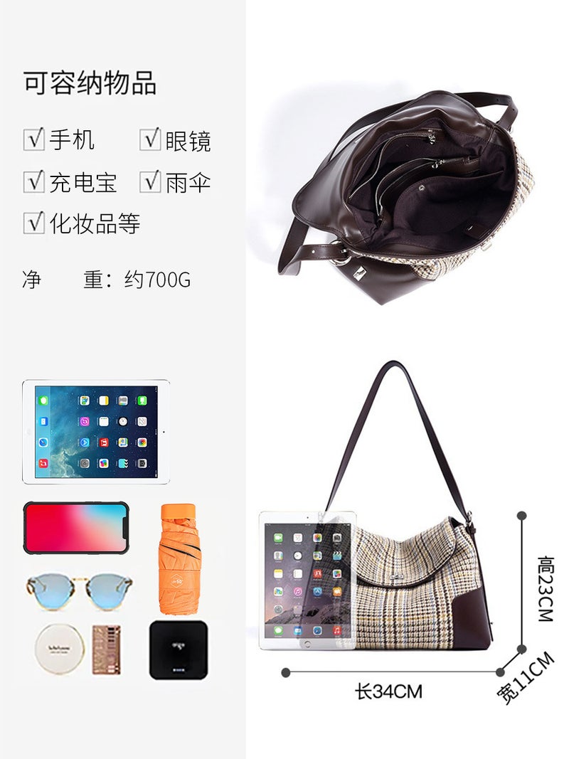 Underarm New Large Capacity Tote Bag Wool Pair Canvas With Cowhide Girl'S High-End Shoulder Bag For Women - Image 5