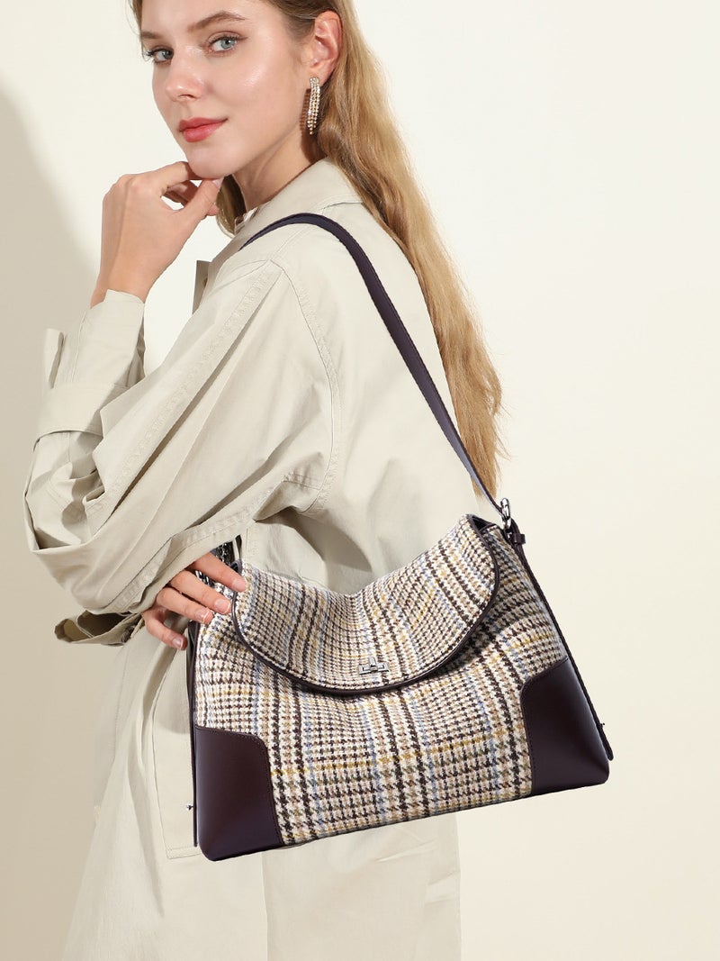 Underarm New Large Capacity Tote Bag Wool Pair Canvas With Cowhide Girl'S High-End Shoulder Bag For Women - Image 3