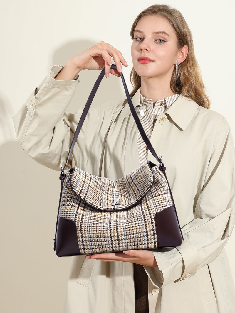 Underarm New Large Capacity Tote Bag Wool Pair Canvas With Cowhide Girl'S High-End Shoulder Bag For Women - Image 2
