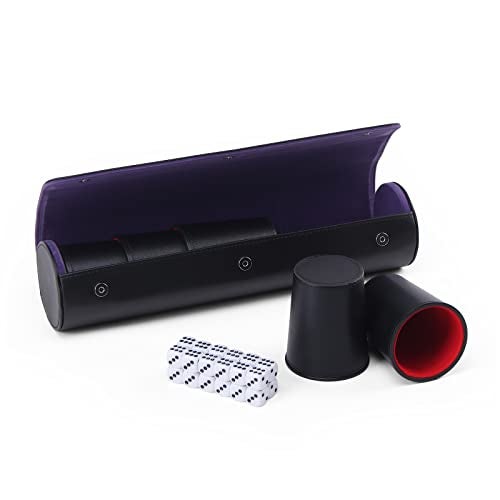 Magic Vosom Leather Dice Cup Set 5 Pieces Dice Cup25 Dice1 Folding Tray Exclusive Storage and Transport Case Made of Faux Leather with Magnetic Closure - Image 1