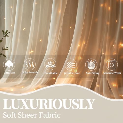 Patioman 10x10ft Ivory Tulle Backdrop Curtain with String Lights, Wrinkle-Free Sheer Wedding Backdrop for Birthday Parties, Baby Showers, Bridal Showers, Photo Shoots and Home Decorations, Ivory - Image 5