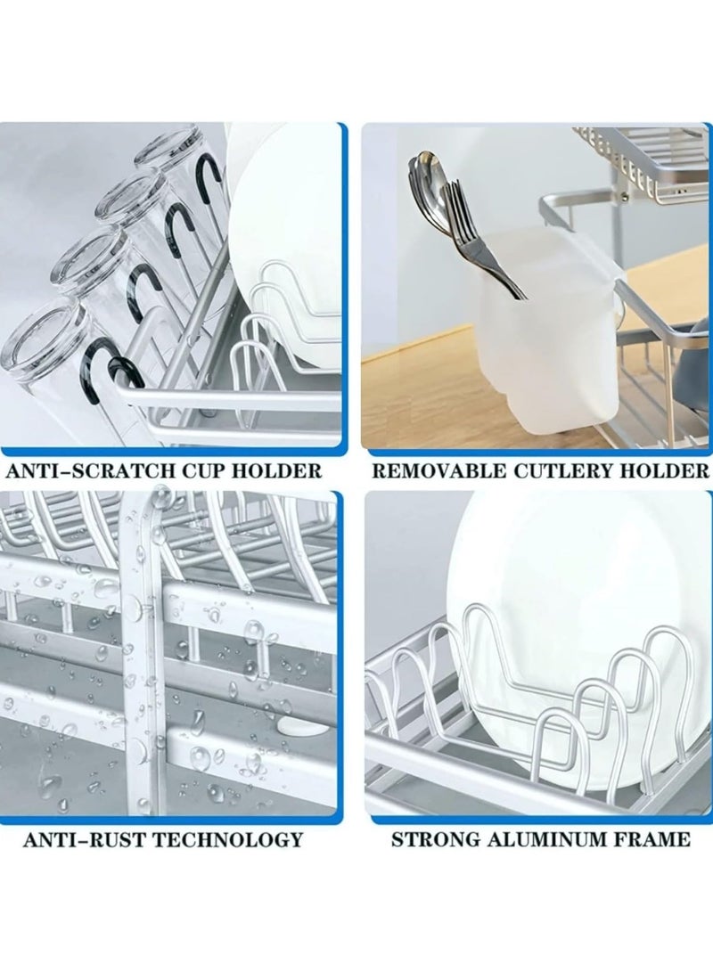 2-Tier Dish Drying Rack – Modern Design Practical Aluminum Dish Drying Rack with Draining Tray and Side Accessories  - Image 2