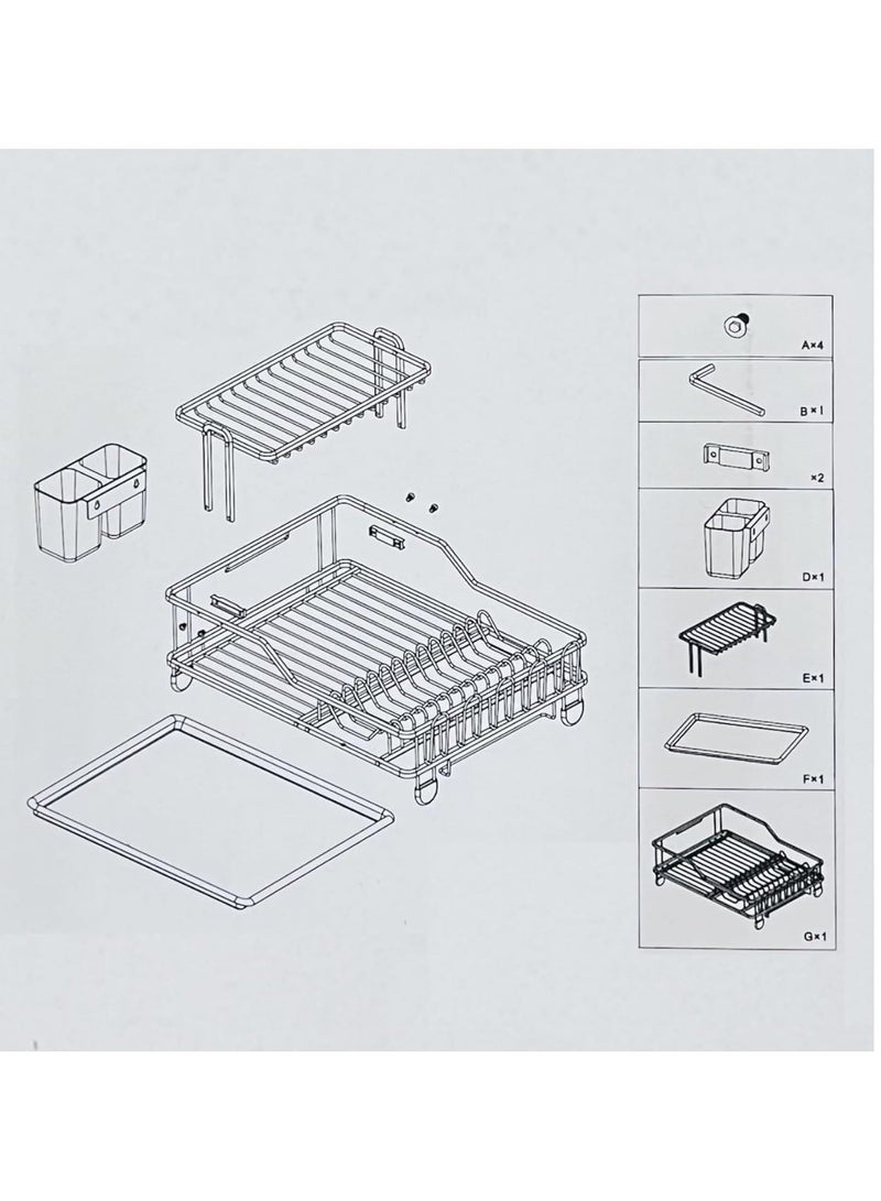 2-Tier Dish Drying Rack – Modern Design Practical Aluminum Dish Drying Rack with Draining Tray and Side Accessories  - Image 3