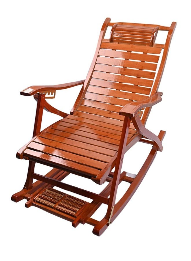 Denzoz - Bamboo Rocking Chair 5 Adjustable Foldable Recliner Chair Patio Chairs with Leg Support Foot Massage Roller Outdoor Rocking Chair for Adults for Living Room Backyard Terrace - Image 1