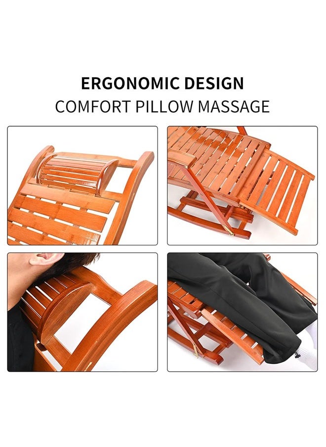 Denzoz - Bamboo Rocking Chair 5 Adjustable Foldable Recliner Chair Patio Chairs with Leg Support Foot Massage Roller Outdoor Rocking Chair for Adults for Living Room Backyard Terrace - Image 1