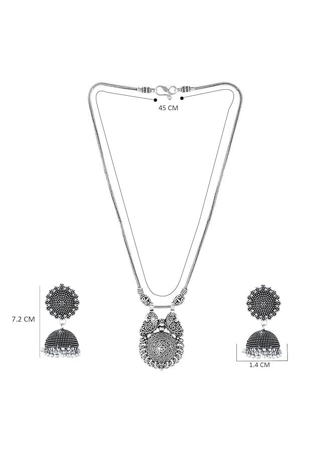YELLOW CHIMES - German Silver Oxidized Latest Fashion Pendant Necklace With Earrings Traditional Jewelery Set For Women And Girls Charm Pendant 1 - Image 1