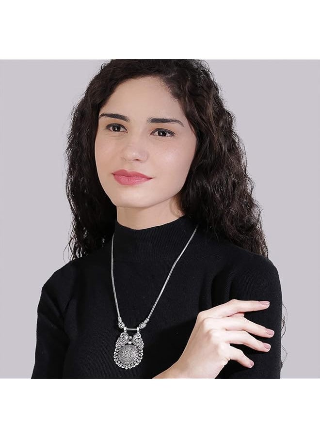 YELLOW CHIMES - German Silver Oxidized Latest Fashion Pendant Necklace With Earrings Traditional Jewelery Set For Women And Girls Charm Pendant 1 - Image 1