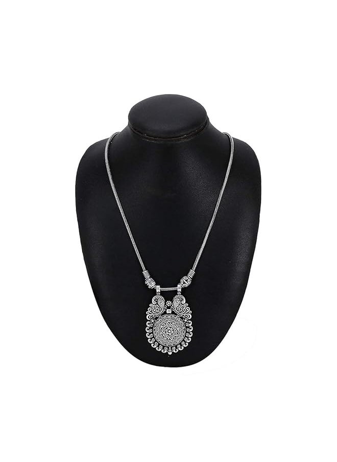 YELLOW CHIMES - German Silver Oxidized Latest Fashion Pendant Necklace With Earrings Traditional Jewelery Set For Women And Girls Charm Pendant 1 - Image 1
