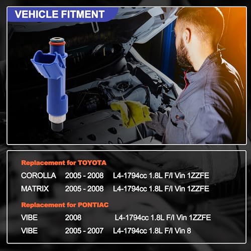 HiSport Fuel Injectors 4PCS Compatible with TOYOTA Corolla Matrix 18L L4 20052008Replacement for Pontiac Vibe 18L 200508 Replace 232500D050 FJ847 232090D050 54212324 - Image 3