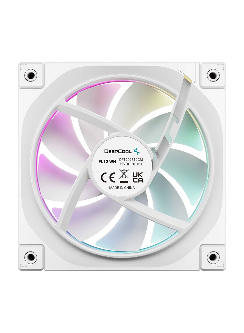 DEEPCOOL FL12 120mm Case Fans, 2150 RPM Fan Speed, 55 CFM Fan Airflow, Fluid Dynamic Bearing Type, 4-Pin PWM Fan Connector, Addressable RGB LED, Single Pack, R-FL12-WHAPN1-G  - Image 4