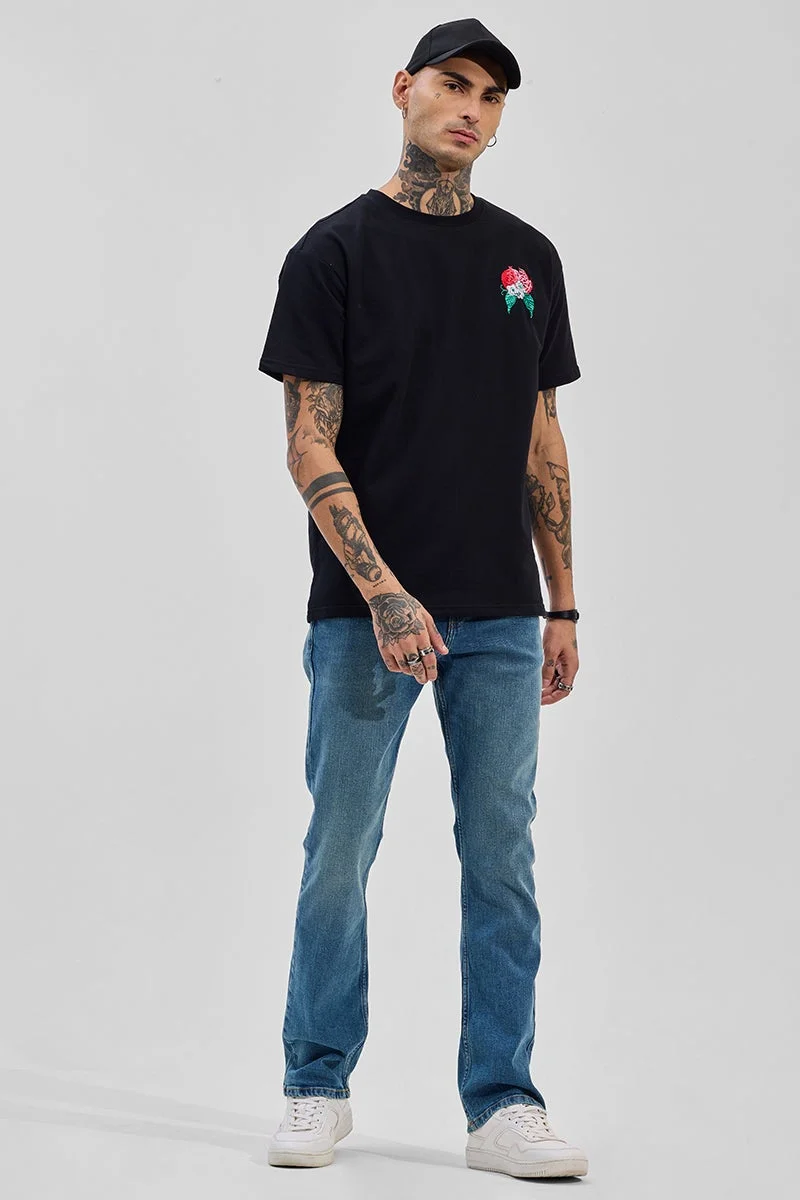 SNITCH Black Graphic Print Oversized Fit T-Shirt
