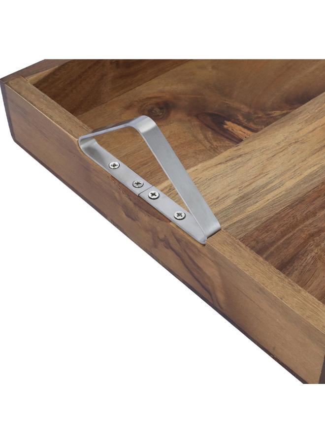 Alsaif Wooden Serving Tray With Stainless Steel Handle 43 X 32 X 5.5 Cm Large Rectangular Brown - Image 3
