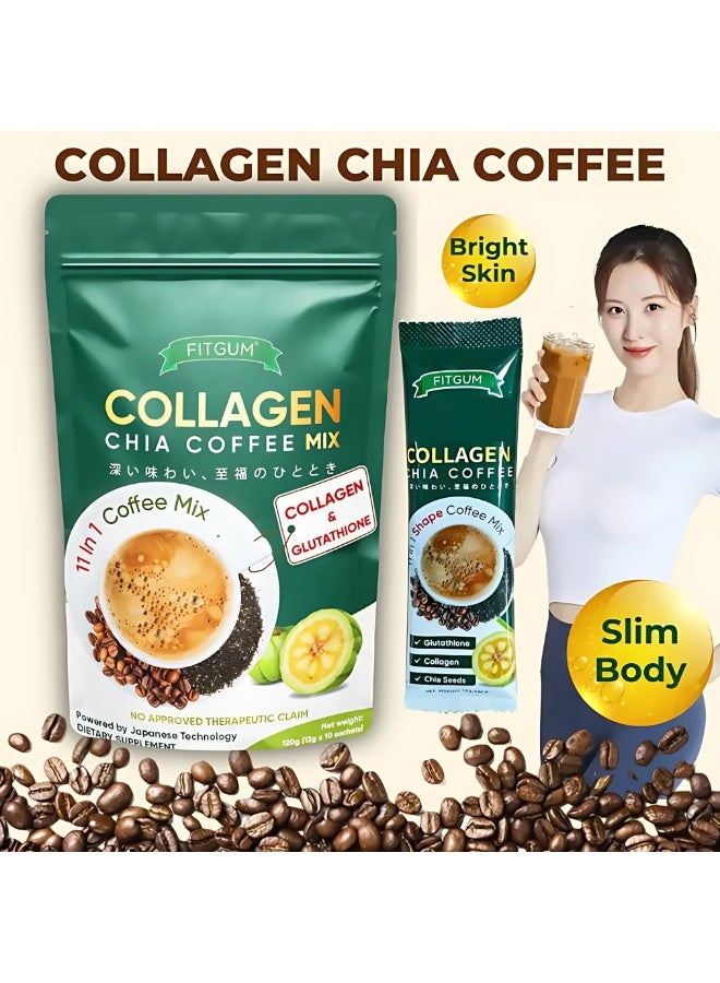 amazing coffee mix with glutathione FITGUM FitGum Collagen & Chia – Beauty & Wellness Coffee Natural Superfoods (120g | 10 Sachets) | Best Price Kuwait Plumping Effect youthful glow Glutathione can be found Quantity:1-Pack