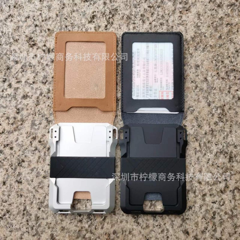 Factory Direct driving license wallet metal RFID card holder card holder anti-theft brush aluminum alloy credit card holder bank cardBlack Metal Black Leather Black Metal Black Leather
