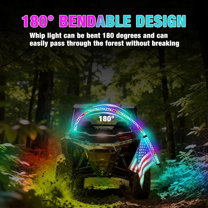 Beatto 4FT(1.2M) RF Remote Control RGB LED Whips Light with Dacning/Chasing LED Antenna Light for Off-Road Vehicle ATV UTV RZR Jeep Trucks Dunes - Image 3