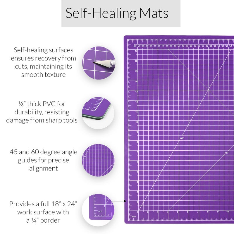 Breman Precision 18x24 Inch Self Healing Cutting Mat â€“ 2-Sided 5-Ply PVC Purple/Gray Cutting Mats for Crafts, Sewing, Quilting & DIY Projects with Durable Non-Slip Surface and Precise Grid Lines - Image 2