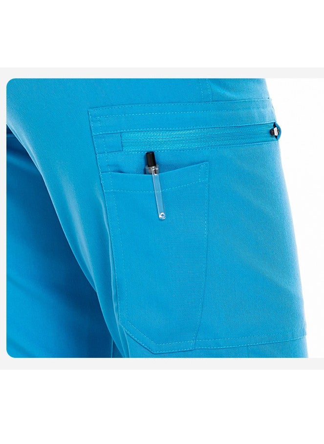 Loquat Womens Slim Fit Medical Uniform Scrubs 2 Piece Set V-Neck Zipper Top and Elastic Waist Pants Suit Blue  - Image 4